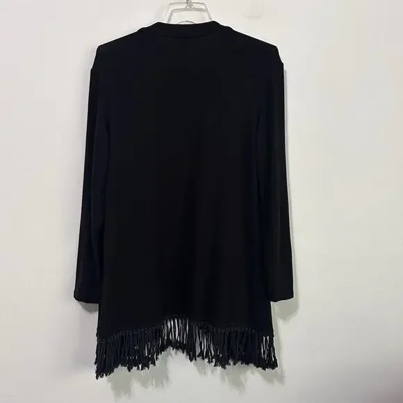 Joseph Ribkoff Fringe Hem Cardigan 14 Black Open Front Long Sleeve Party Dinner - Picture 8 of 8